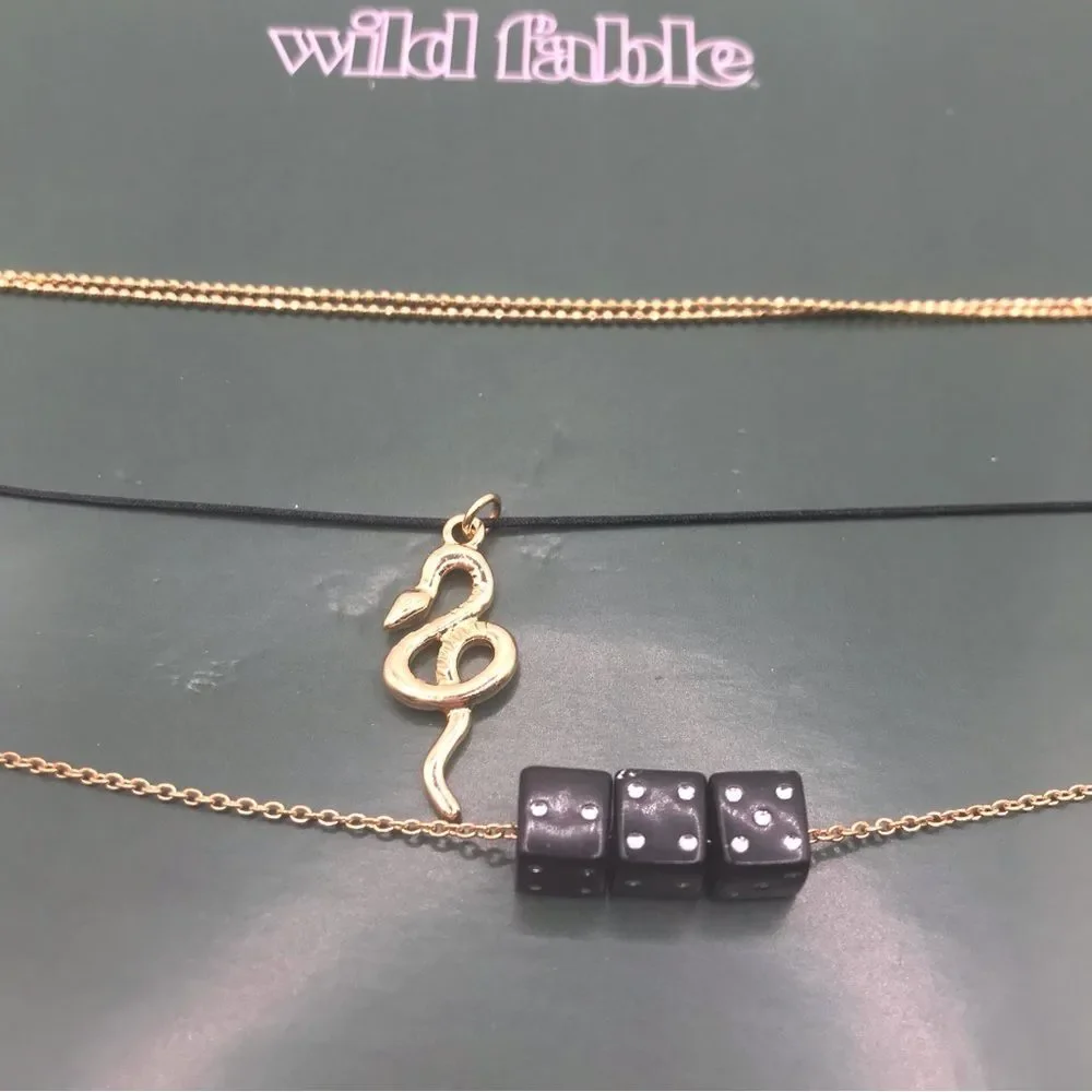 Wild Fable Gold and Black Pendant Charm Necklace Set